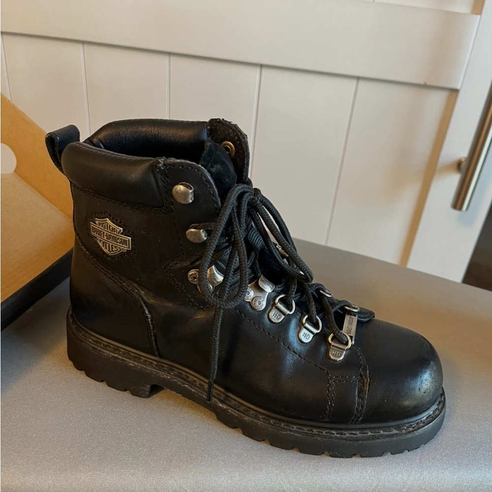 Harley-Davidson Black Women’s Leather Lace-Up Moto Boots - Picture 2 of 8